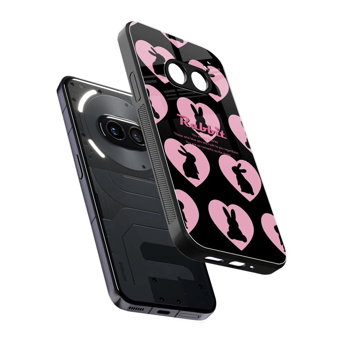 Bunny Love sleek nothing phone 2a plus cover with tempered glass back and TPU edges