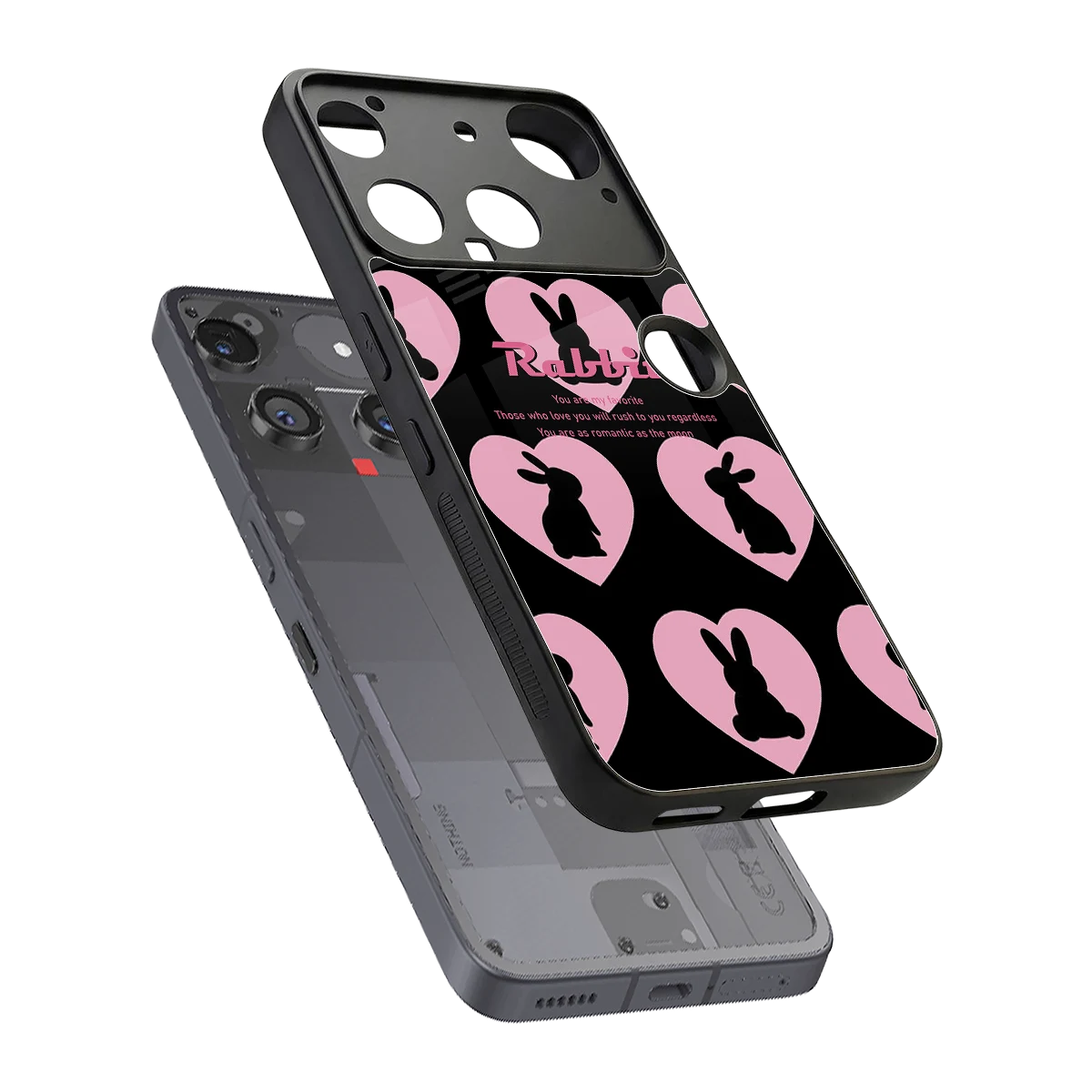 Bunny Love sleek nothing phone 3 cover with tempered glass back and TPU edges