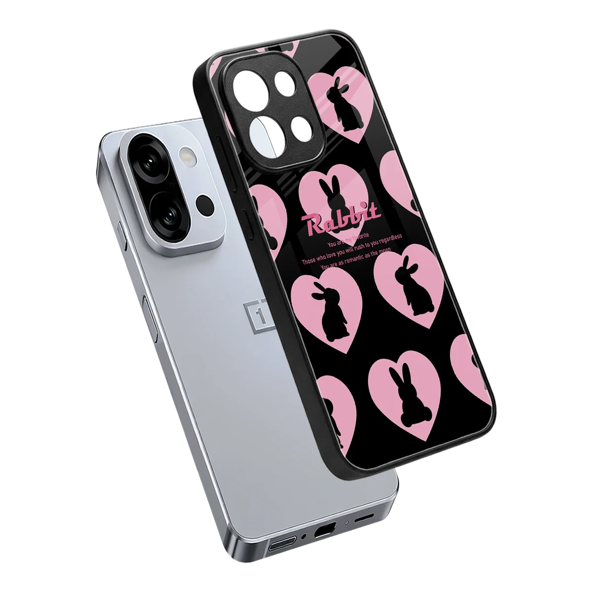 Bunny Love sleek oneplus 13s cover with tempered glass back and TPU edges
