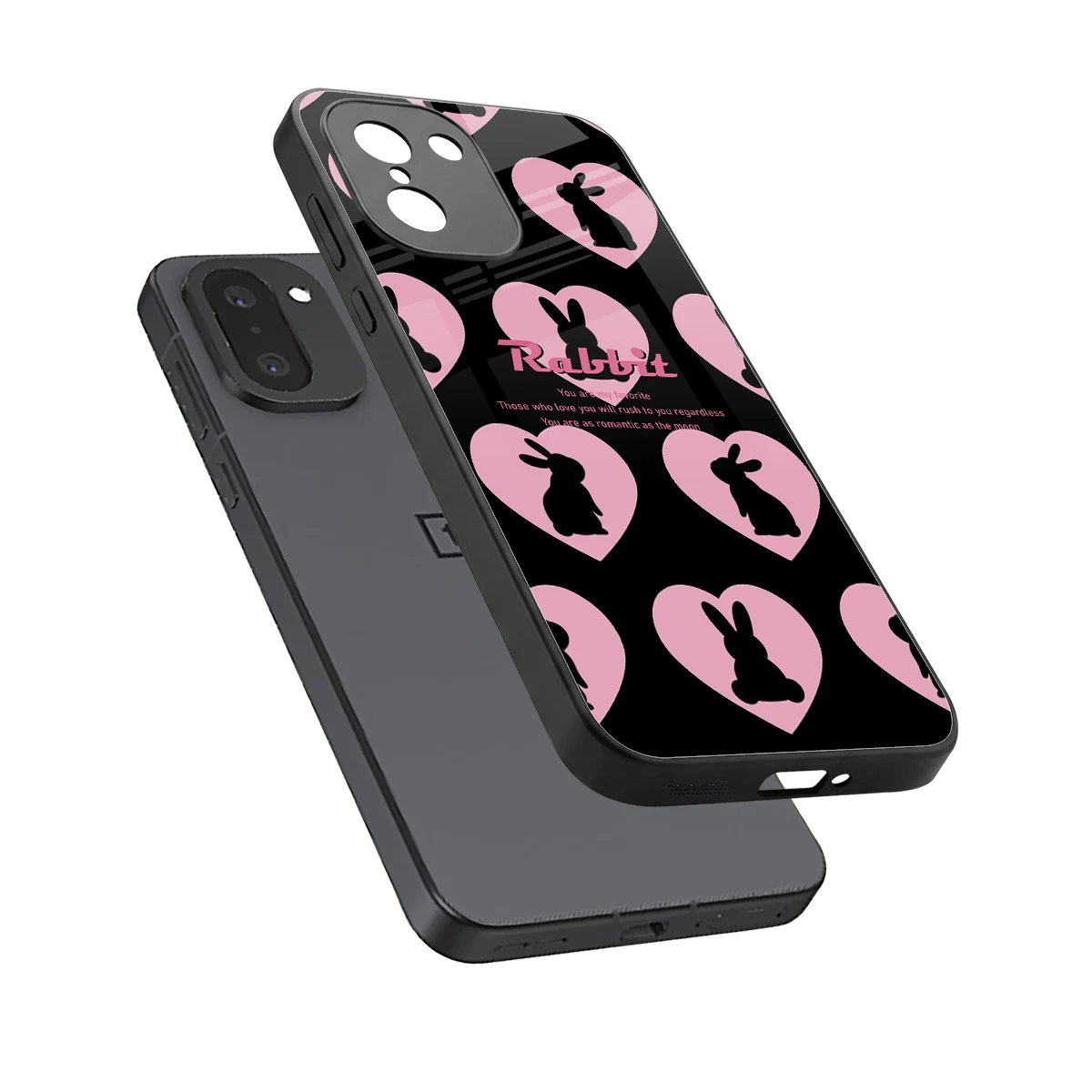 Bunny Love sleek oneplus 15r cover with tempered glass back and TPU edges