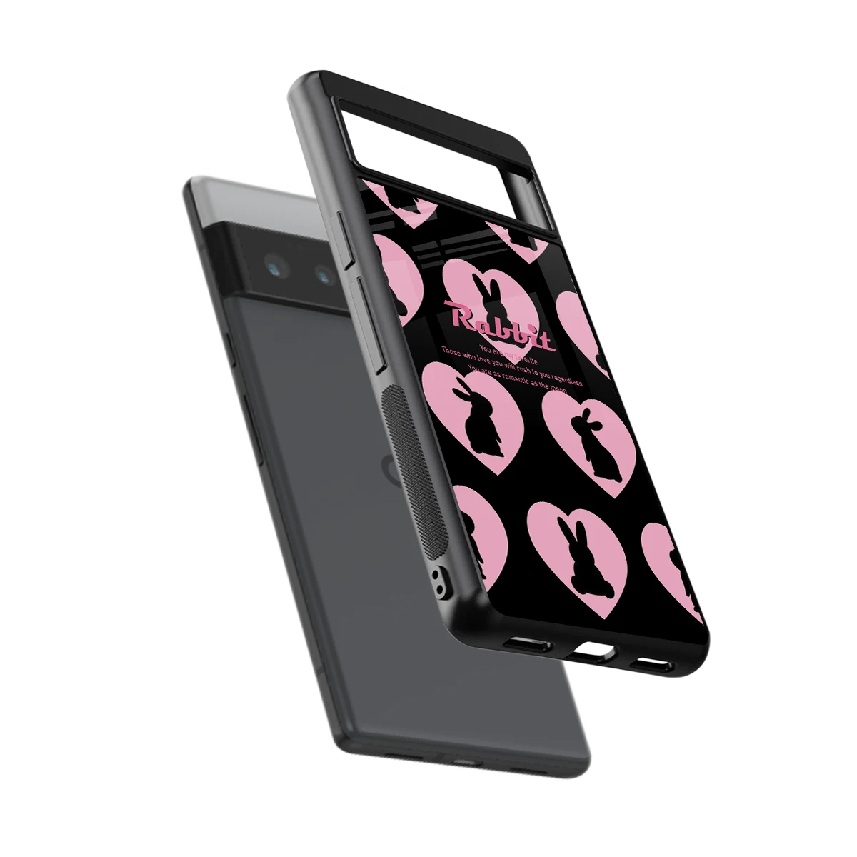 Bunny Love sleek google pixel 6 pro cover with tempered glass back and TPU edges