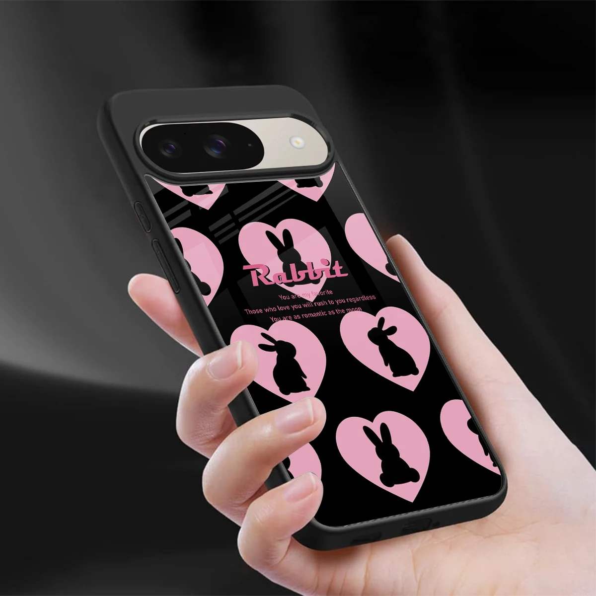 Bunny Love sleek google pixel 9 cover with tempered glass back and TPU edges