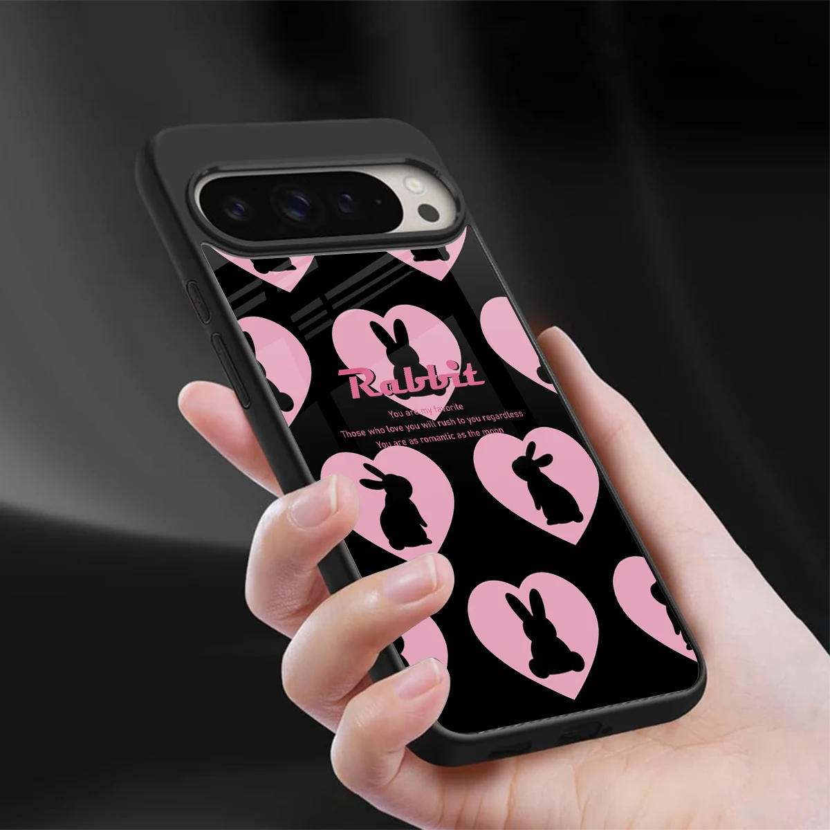 Bunny Love sleek google pixel 9 pro xl cover with tempered glass back and TPU edges