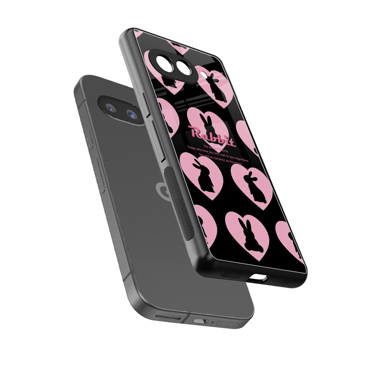 Bunny Love sleek google pixel 10a cover with tempered glass back and TPU edges