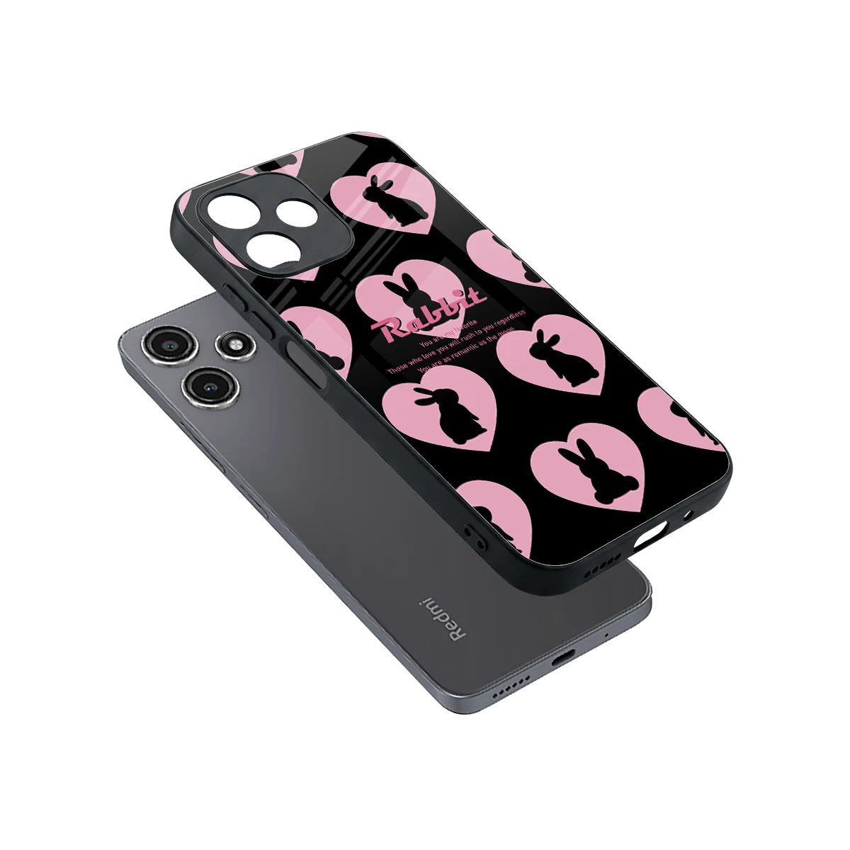 Bunny Love sleek redmi 12 5g cover with tempered glass back and TPU edges