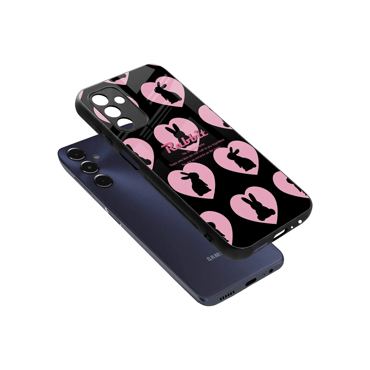 Bunny Love sleek samsung galaxy m14 5g cover with tempered glass back and TPU edges