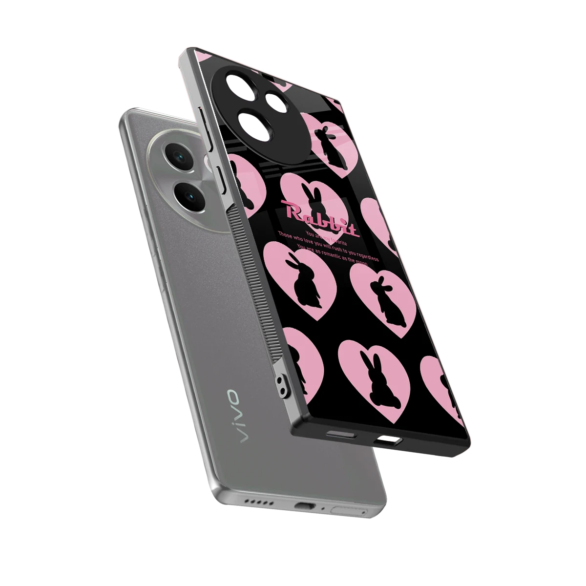 Bunny Love sleek vivo v30e cover with tempered glass back and TPU edges