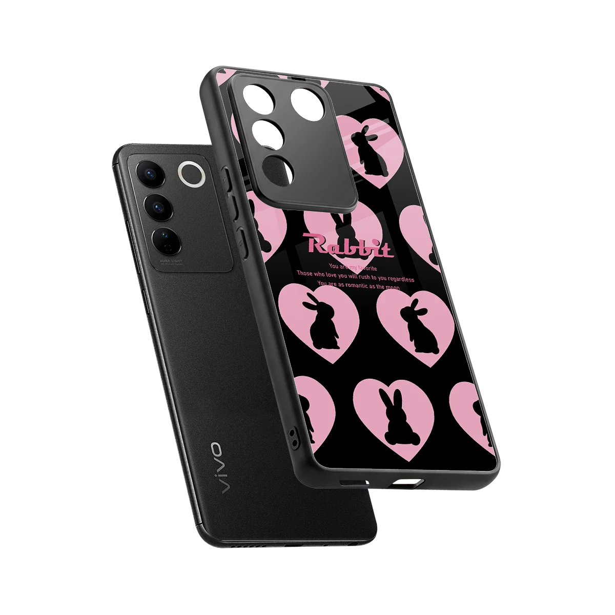 Bunny Love sleek vivo v27 5g cover with tempered glass back and TPU edges