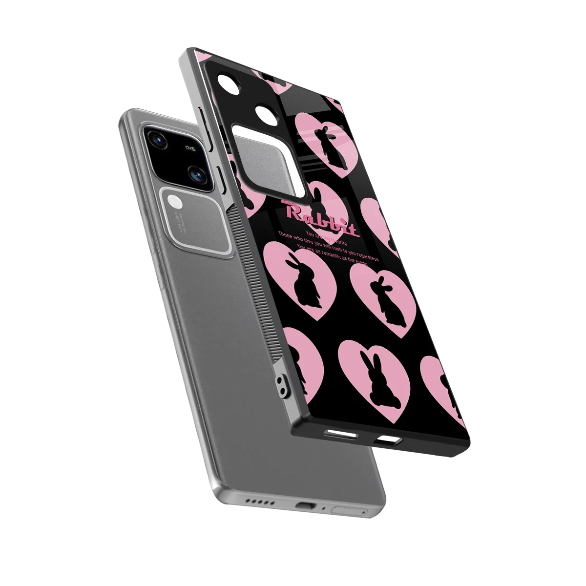 Bunny Love sleek vivo v30 cover with tempered glass back and TPU edges