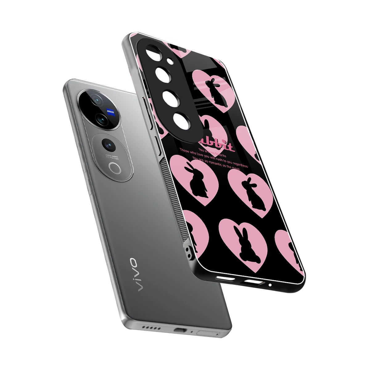 Bunny Love sleek vivo v40 pro cover with tempered glass back and TPU edges