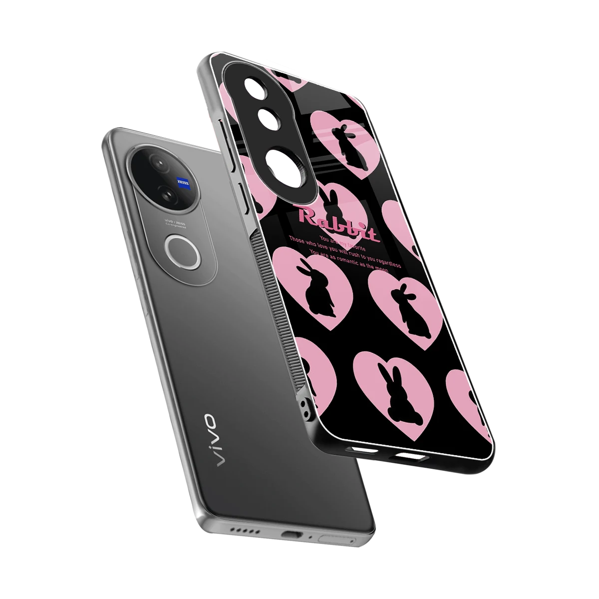 Bunny Love sleek vivo v50 cover with tempered glass back and TPU edges