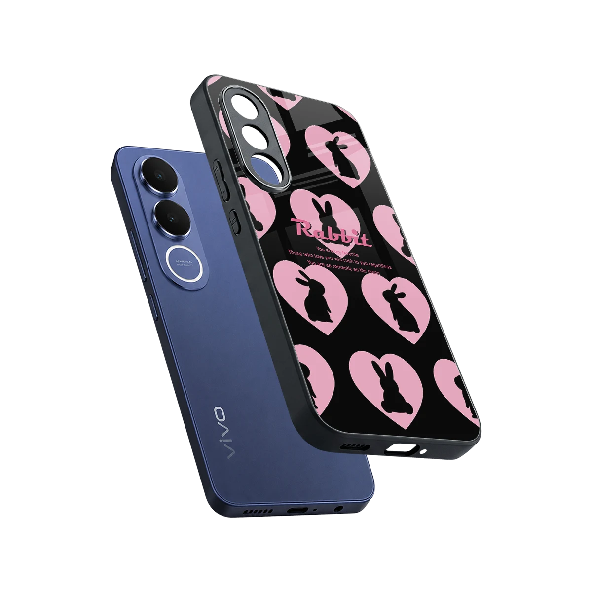 Bunny Love sleek vivo v70 fe cover with tempered glass back and TPU edges