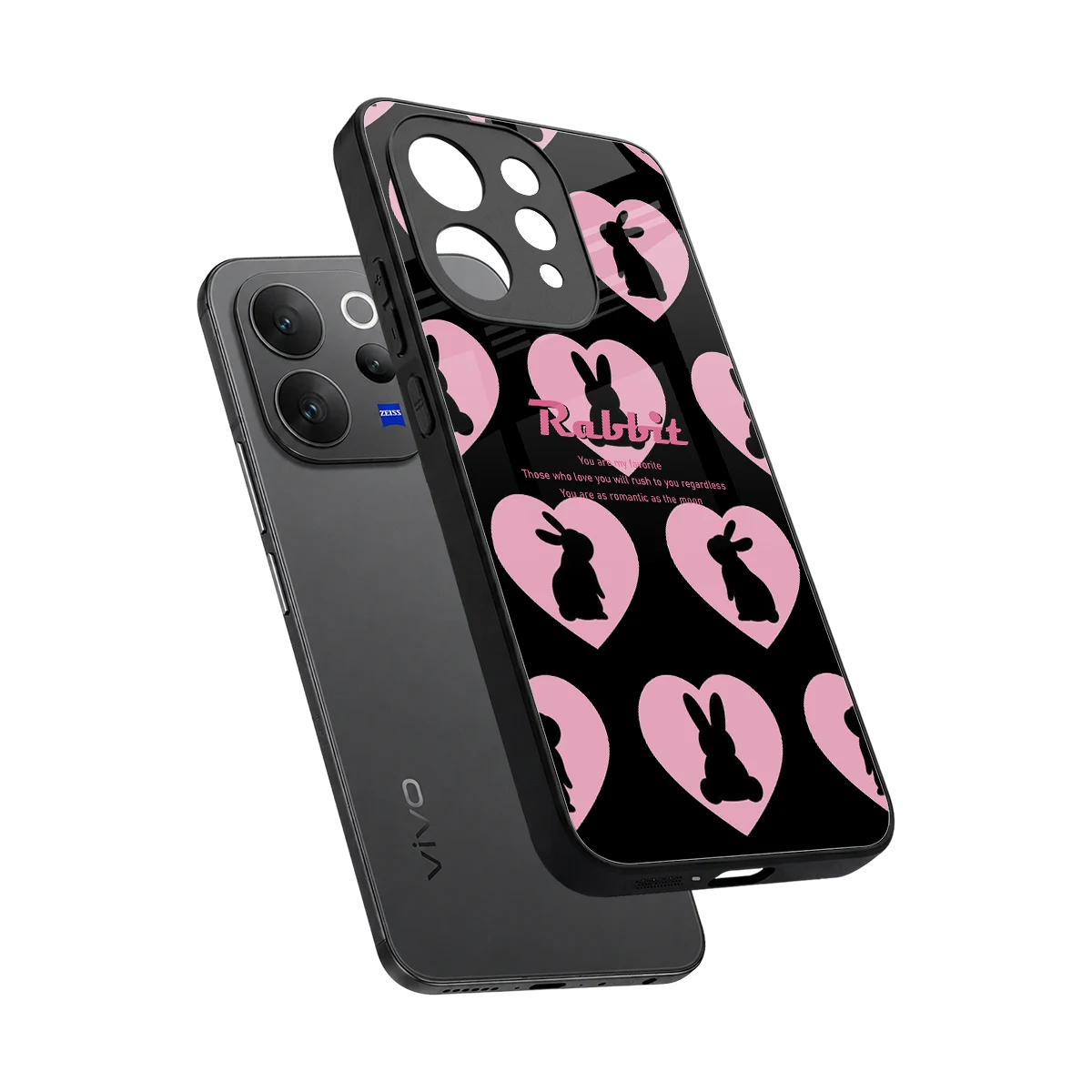 Bunny Love sleek vivo v70 elite cover with tempered glass back and TPU edges