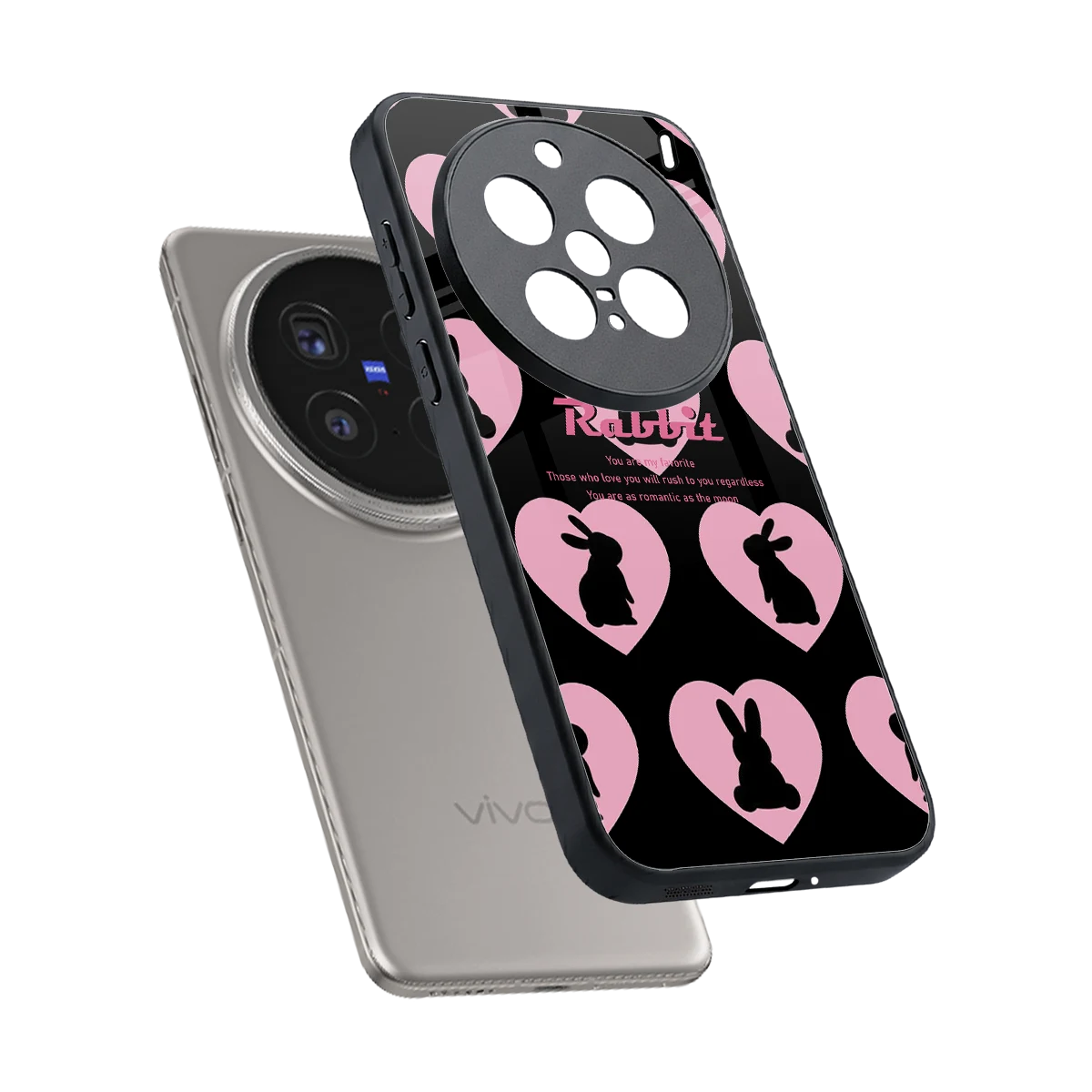 Bunny Love sleek vivo x200 pro cover with tempered glass back and TPU edges