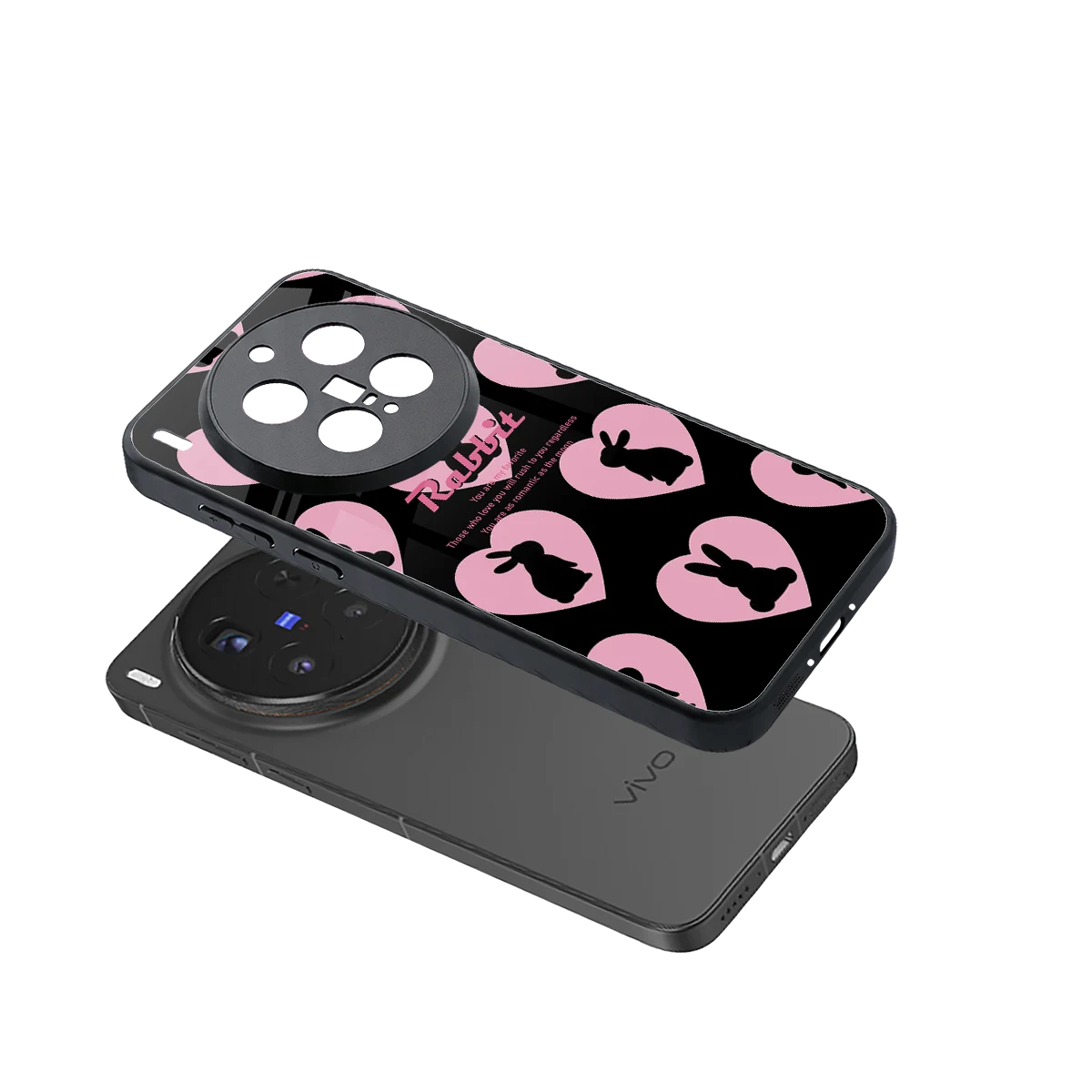 Bunny Love sleek vivo x300 pro cover with tempered glass back and TPU edges