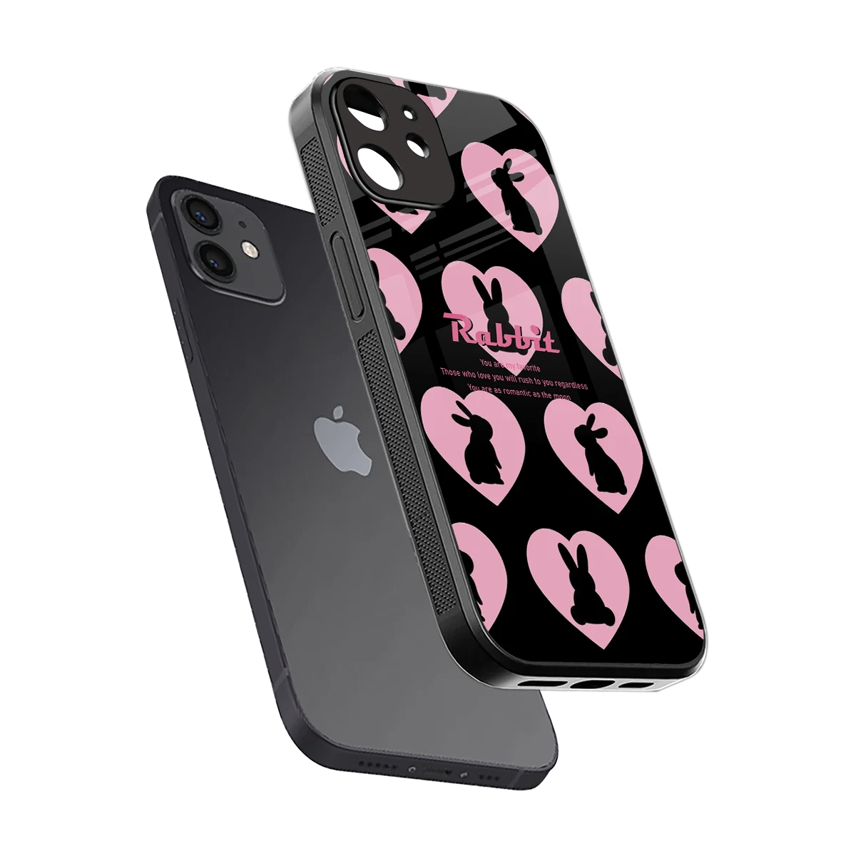 Bunny Love sleek iphone 12 cover with tempered glass back and TPU edges