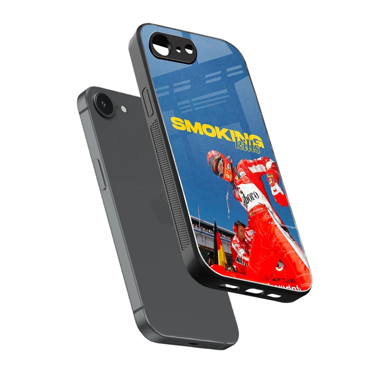 Burnout Mode sleek iphone 16e cover with tempered glass back and TPU edges