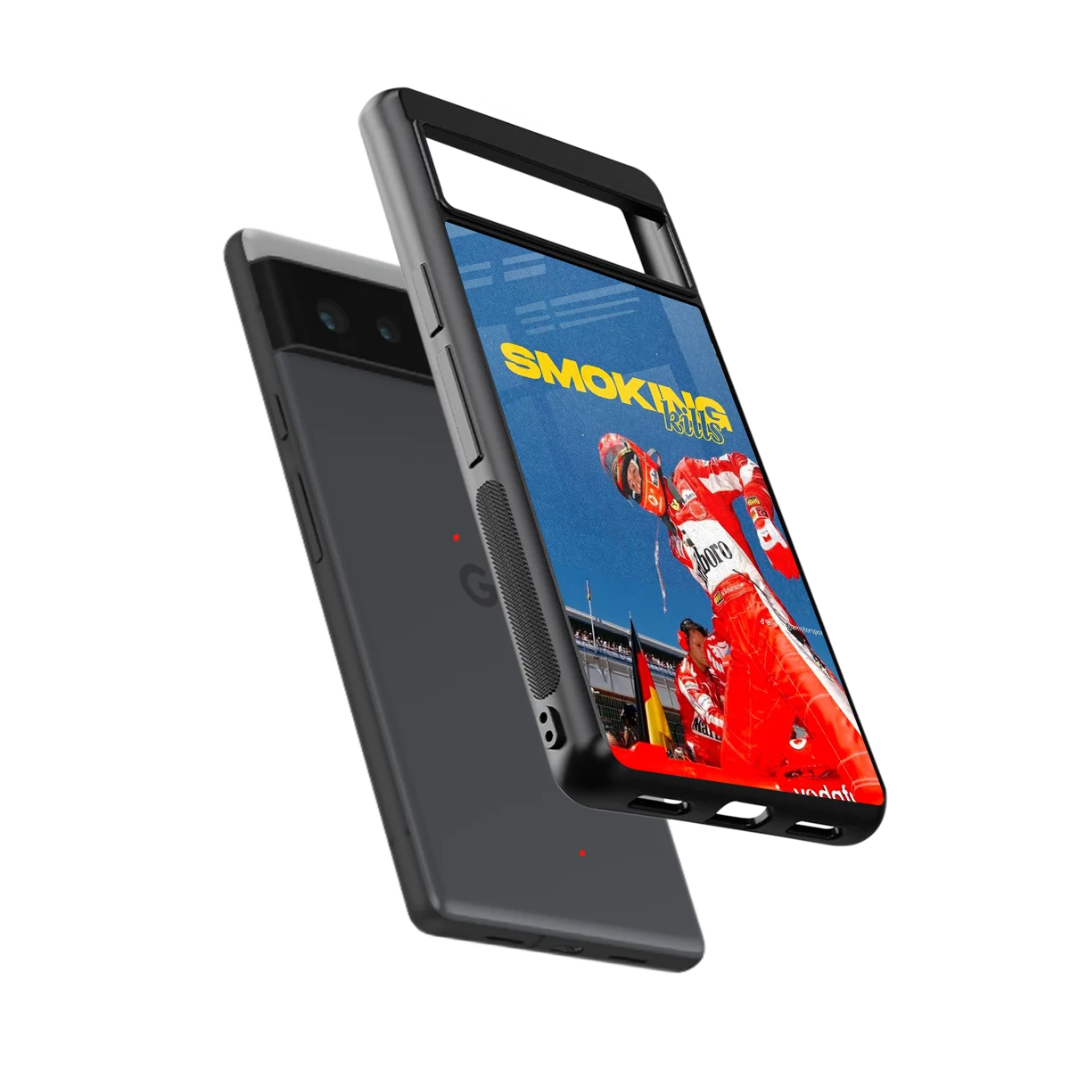 Burnout Mode sleek google pixel 6a cover with tempered glass back and TPU edges