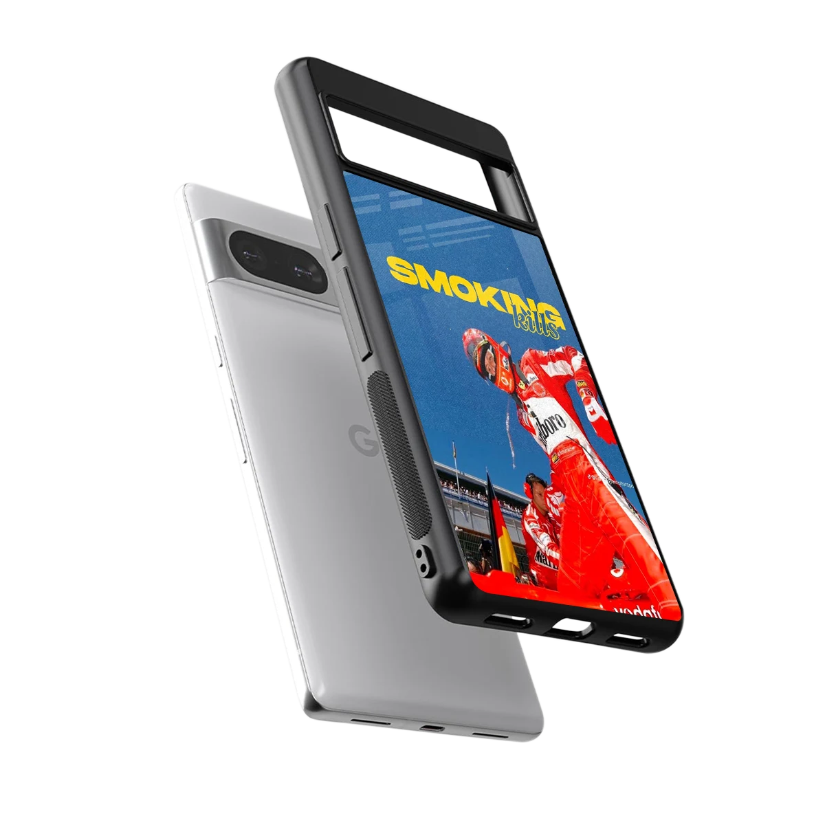 Burnout Mode sleek google pixel 8 cover with tempered glass back and TPU edges