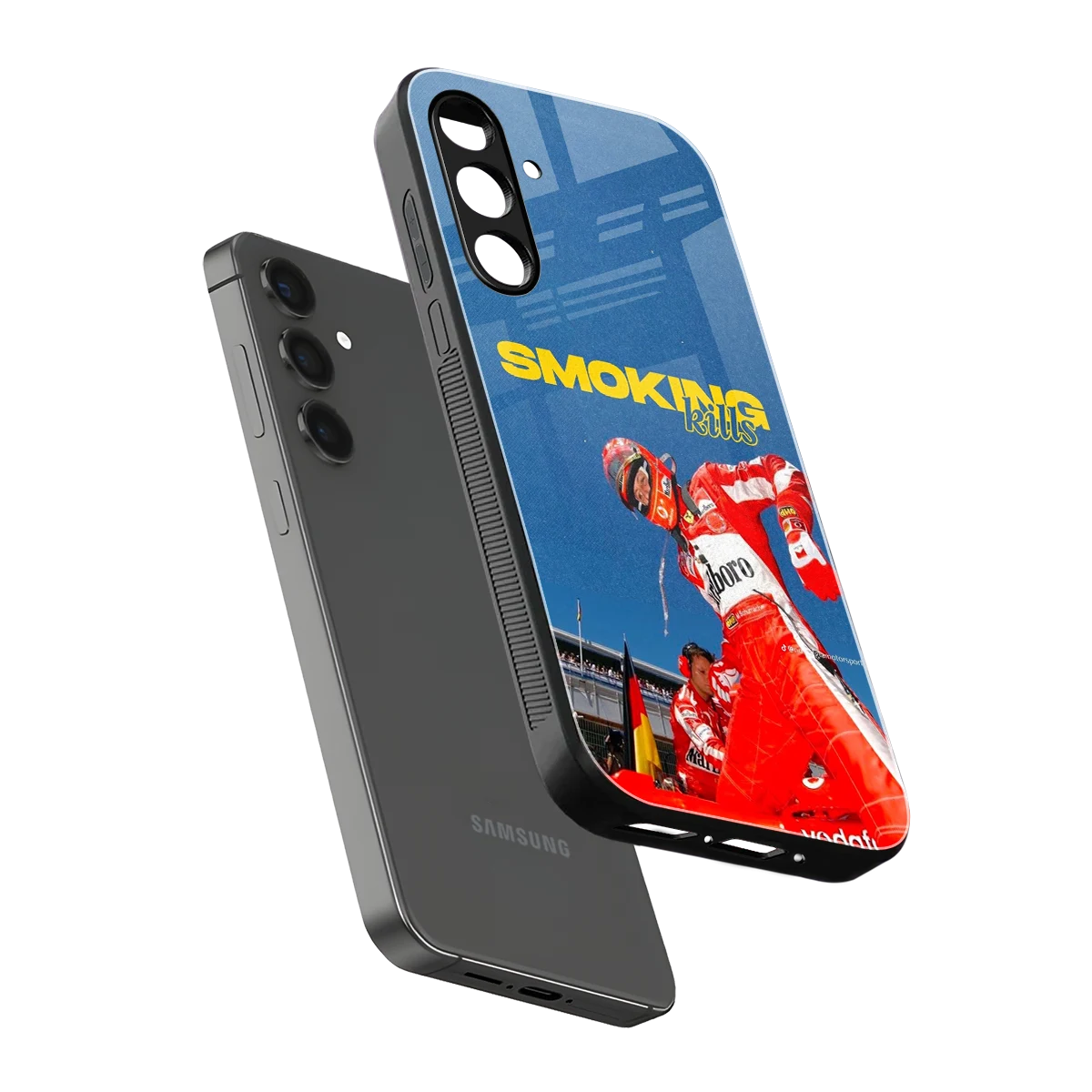 Burnout Mode sleek samsung galaxy m34 5g cover with tempered glass back and TPU edges