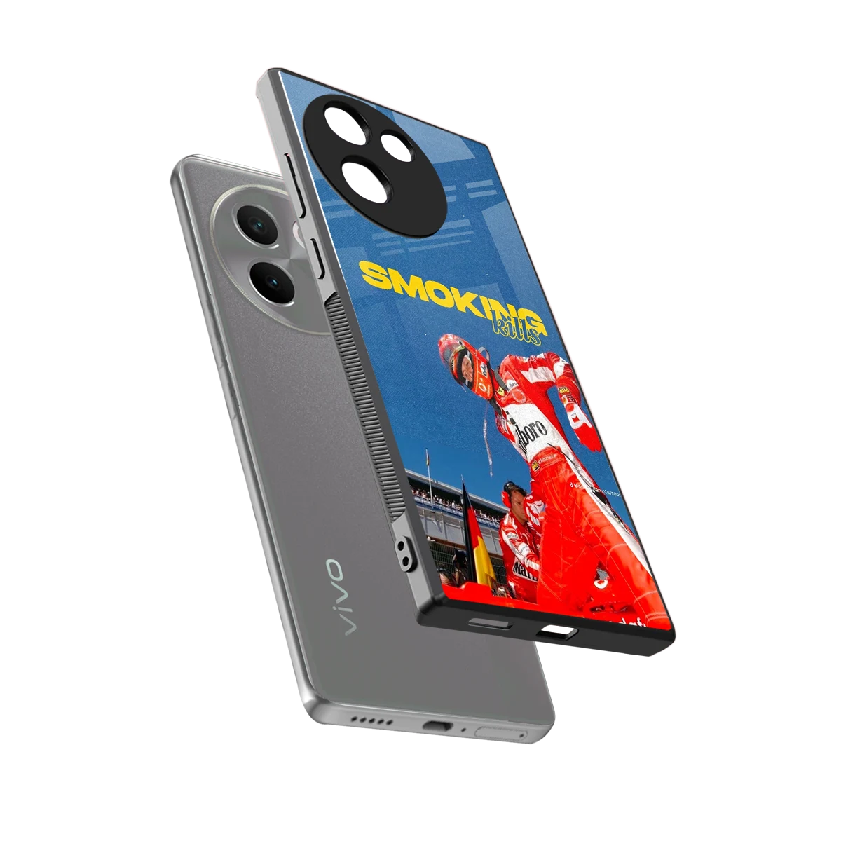 Burnout Mode sleek vivo v30e cover with tempered glass back and TPU edges