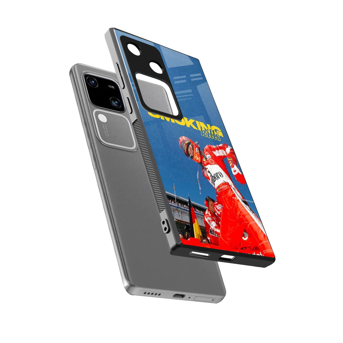 Burnout Mode sleek vivo v30 cover with tempered glass back and TPU edges