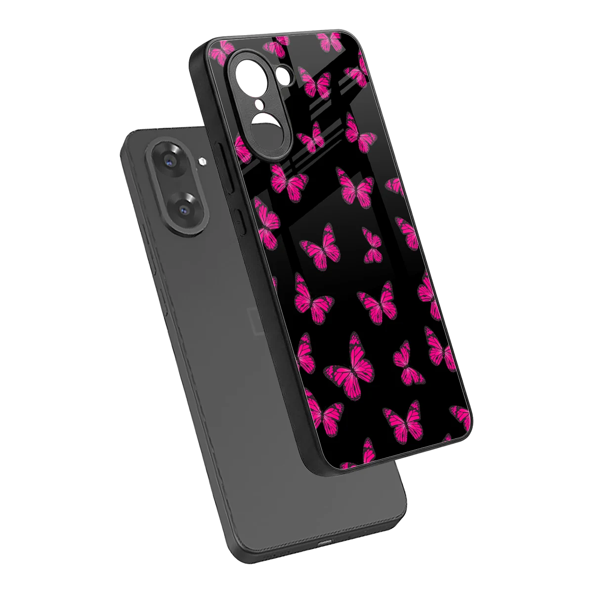 Butterfly Burst Black sleek oneplus nord ce5 5g cover with tempered glass back and TPU edges