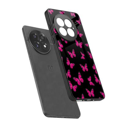 Butterfly Burst Black sleek oneplus 13 cover with tempered glass back and TPU edges