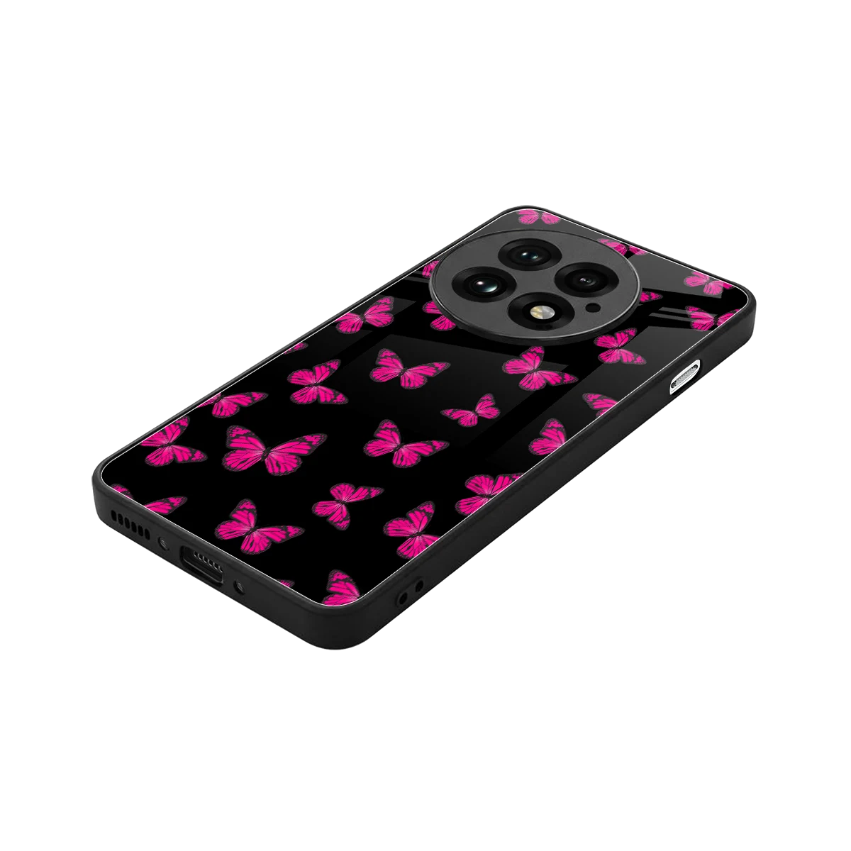 Butterfly Burst Black stylish phone case for oneplus 13 | glossy glass and slim fit