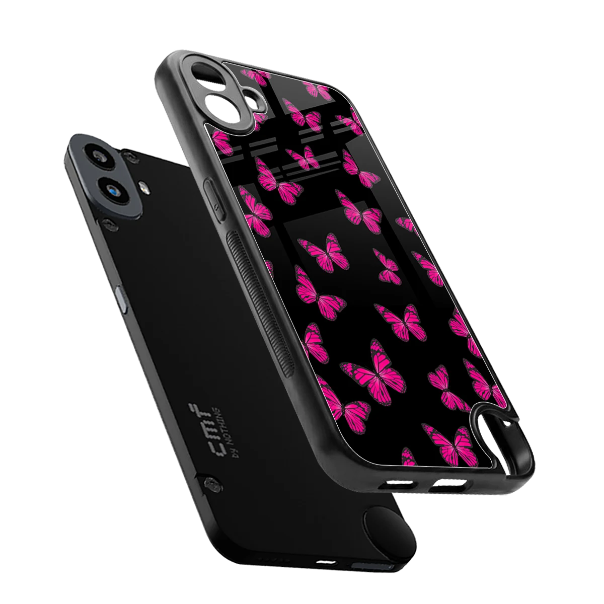 Butterfly Burst Black sleek cmf nothing phone 1 cover with tempered glass back and TPU edges