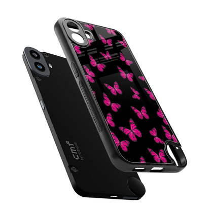 Butterfly Burst Black sleek cmf nothing phone 1 cover with tempered glass back and TPU edges