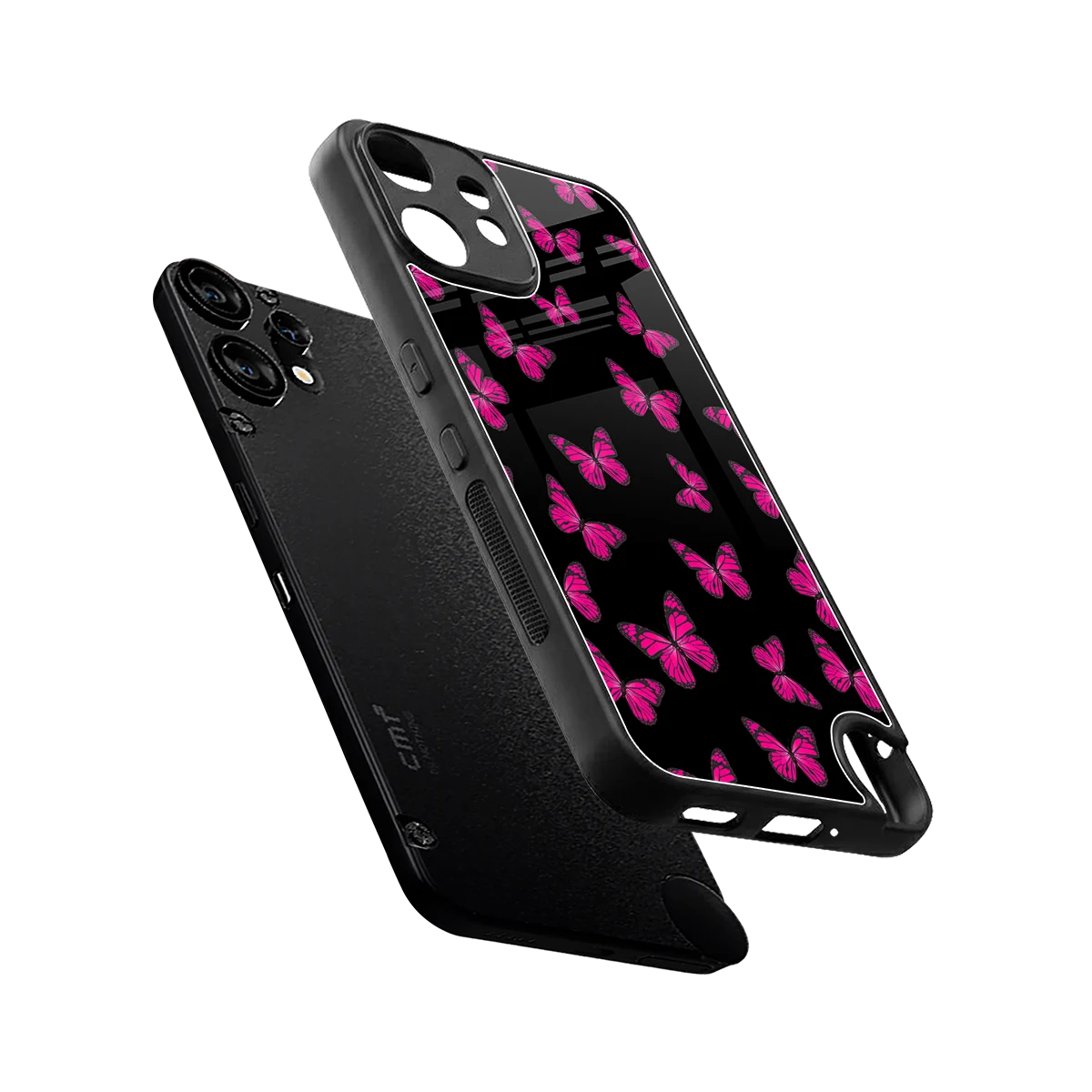 Butterfly Burst Black sleek cmf nothing phone 2 pro cover with tempered glass back and TPU edges