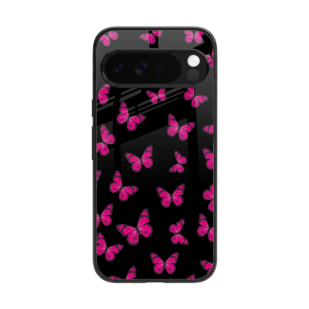 Butterfly Burst Black back phone cover | glass case for google pixel 10 pro xl