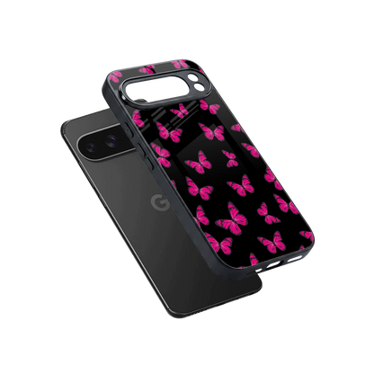 Butterfly Burst Black sleek google pixel 10 pro xl cover with tempered glass back and TPU edges