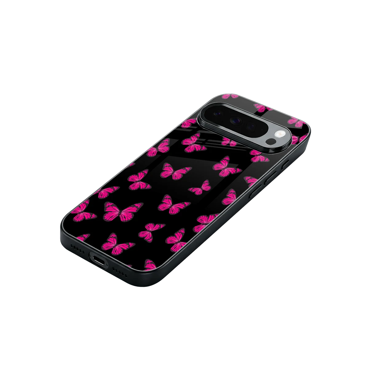 Butterfly Burst Black stylish phone case for google pixel 10 pro xl | glossy glass and slim fit