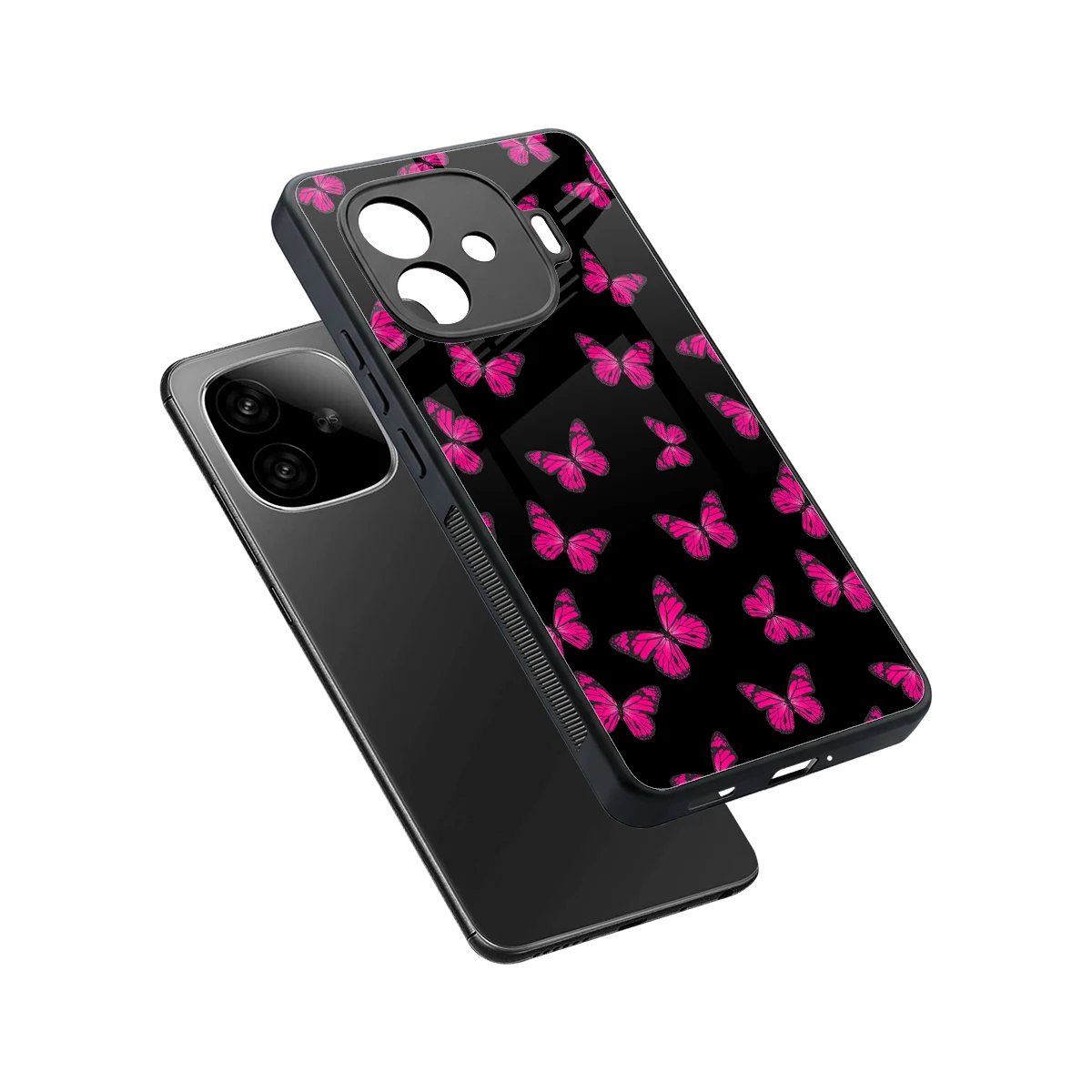 Butterfly Burst Black sleek iqoo neo 10r 5g cover with tempered glass back and TPU edges