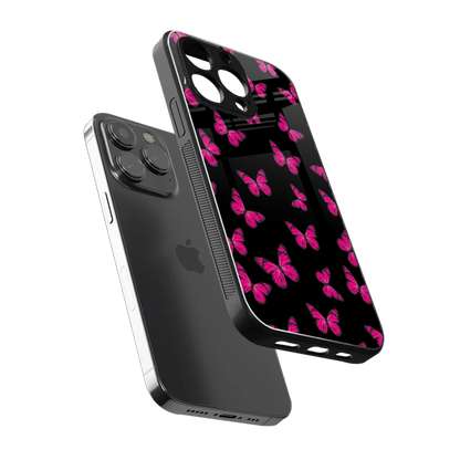 Butterfly Burst Black sleek iphone 13 pro cover with tempered glass back and TPU edges