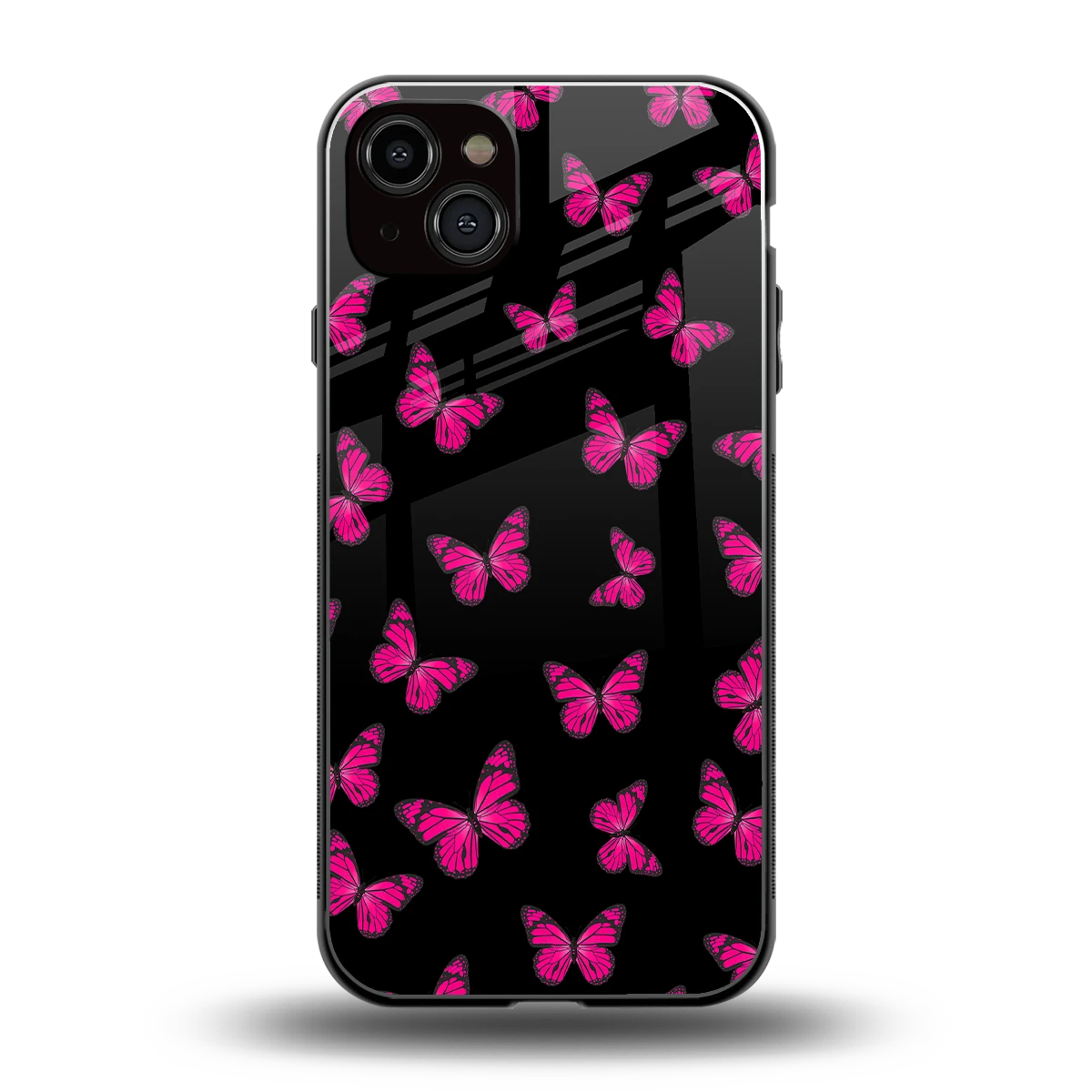 Butterfly Burst Black back phone cover | glass case for iphone 14 plus