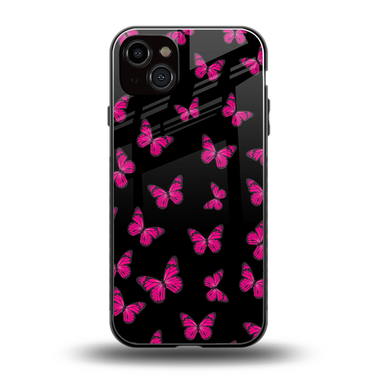 Butterfly Burst Black back phone cover | glass case for iphone 14 plus
