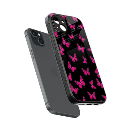Butterfly Burst Black sleek iphone 14 plus cover with tempered glass back and TPU edges