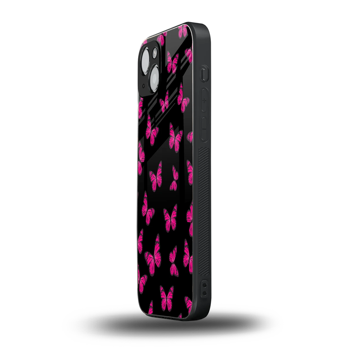 Butterfly Burst Black iphone 14 plus mobile cover | shockproof glass phone case