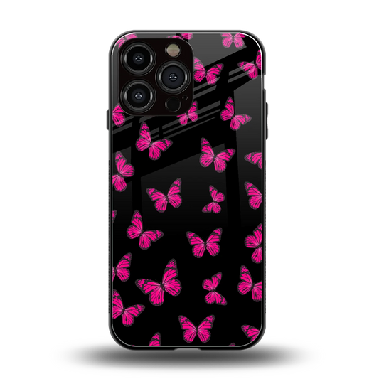 Butterfly Burst Black back phone cover | glass case for iphone 15 pro max