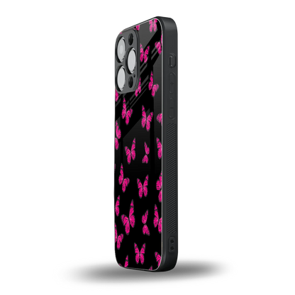 Butterfly Burst Black iphone 15 pro max mobile cover | shockproof glass phone case