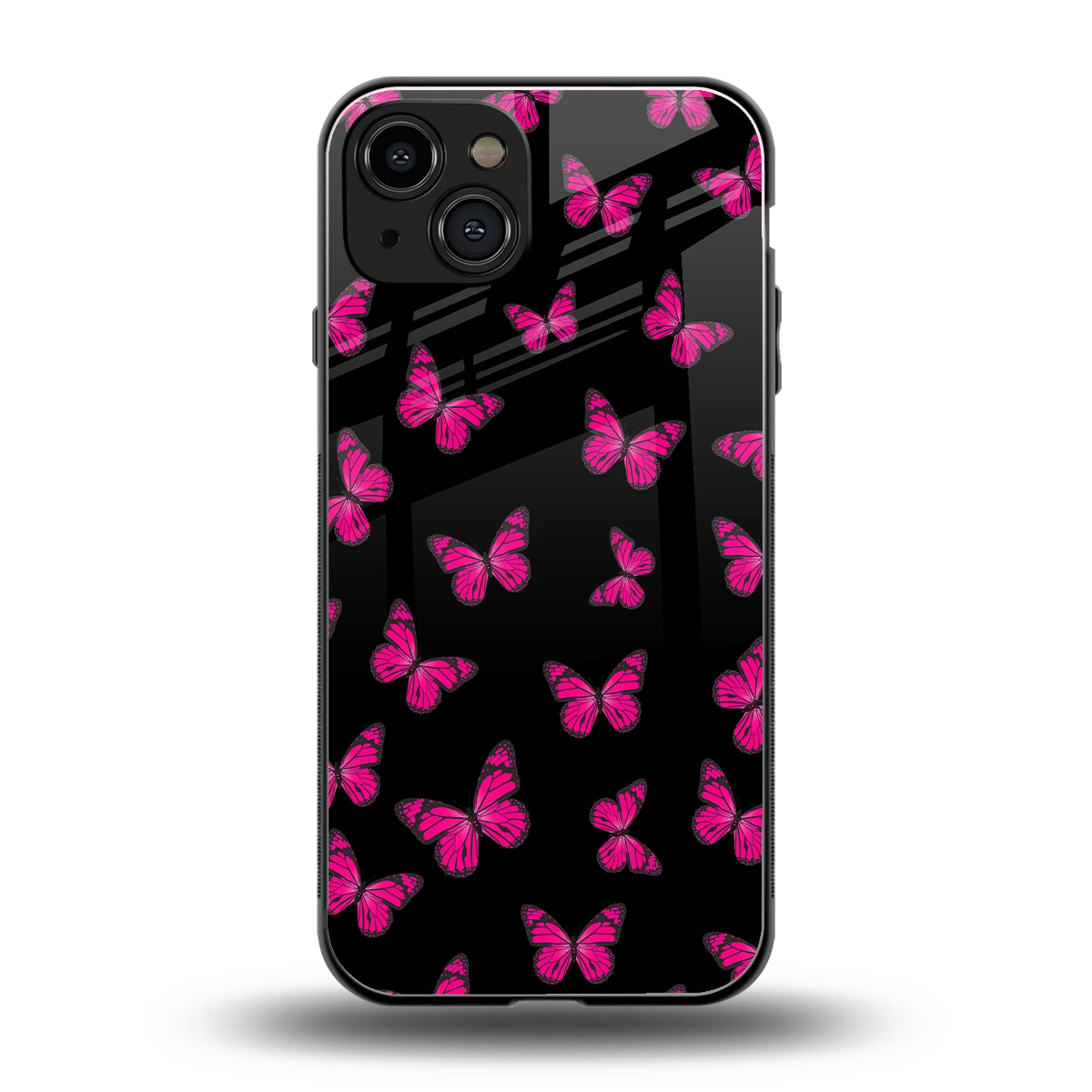 Butterfly Burst Black back phone cover | glass case for iphone 15