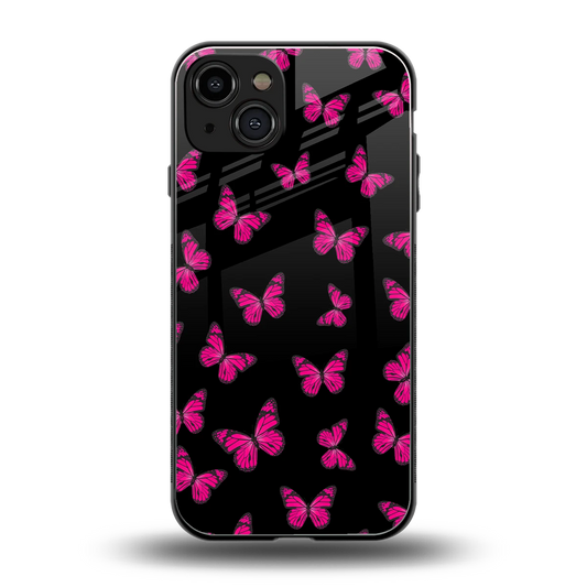 Butterfly Burst Black back phone cover | glass case for iphone 15