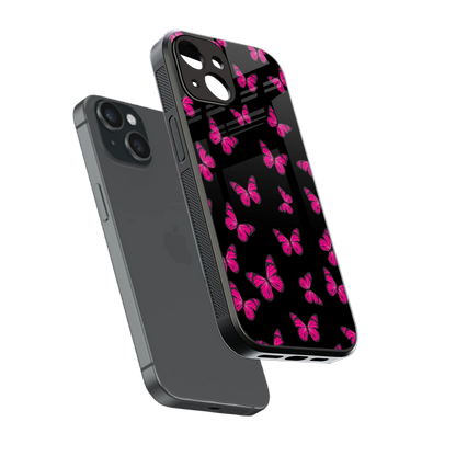 Butterfly Burst Black sleek iphone 15 cover with tempered glass back and TPU edges