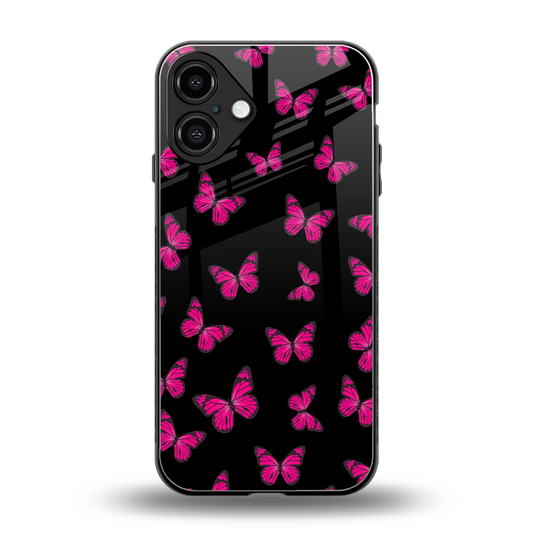 Butterfly Burst Black back phone cover | glass case for iphone 16 plus