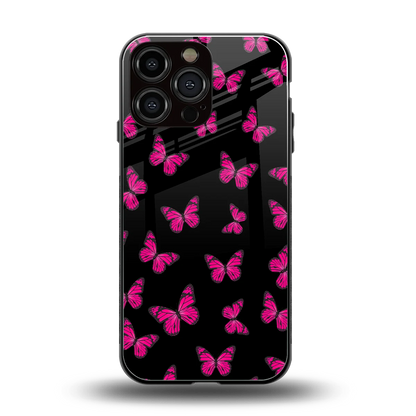 Butterfly Burst Black back phone cover | glass case for iphone 16 pro max