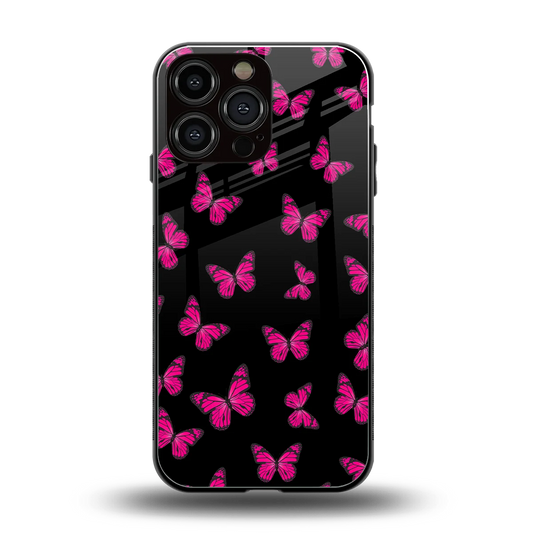 Butterfly Burst Black back phone cover | glass case for iphone 16 pro max