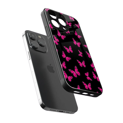 Butterfly Burst Black sleek iphone 16 pro max cover with tempered glass back and TPU edges